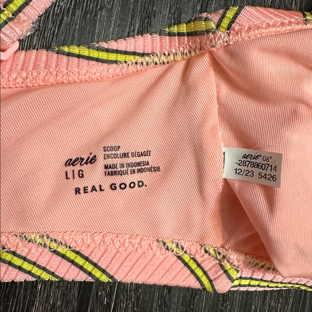 Aerie Beach Babe Shine Rib Voop Top and Bottom Bikini Set in Pink Yellow, M/L - Picture 8 of 13